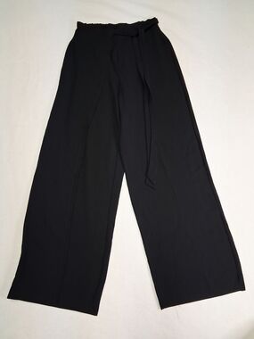 Zara Black Wide-Leg High-Rise Pants with Self Tie